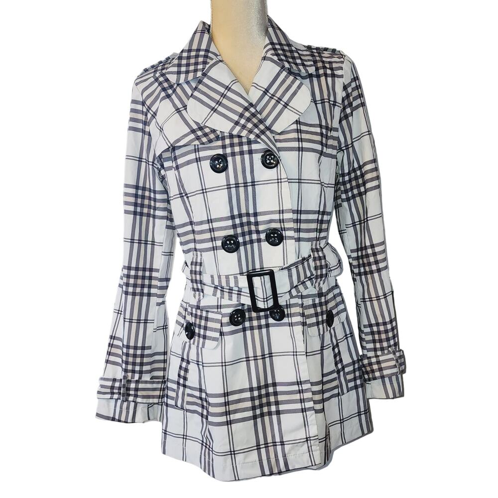 North Crest Classic Women's Plaid Belted Raincoat Size Small